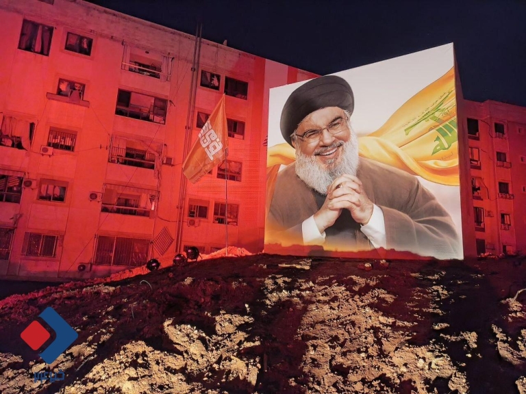 پرچم گنبد رضوی در محل شهادت سیدحسن نصرالله + عکس