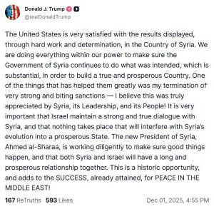 ترامپ سوریه را به برقراری ارتباط با اسرائیل تشویق کرد