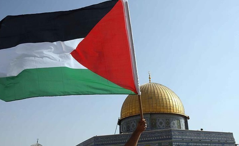 اهتزاز پرچم فلسطین به دست پیرزن هنگ‌کنگی