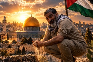 وضو گرفتن حاج حسین یکتا در رودخانه لیتانی در مجاورت مرز اسرائیل